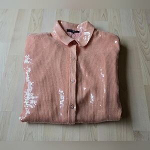 7 For All Man Kind Peach Buttom Down Sequin Long Sleeve Shirt Size Medium